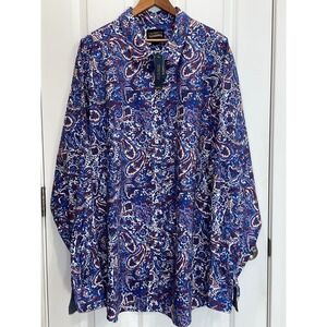 NWT Cremieux Premium Denim Mens 4XT Blue Paisley Stretch Button Up Shirt